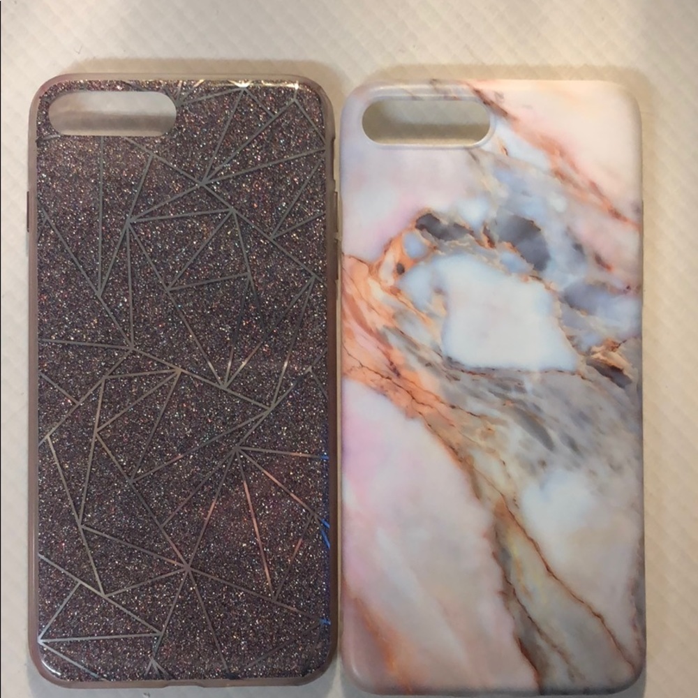 iPhone 7 Plus. Lilac glitter and pink marble